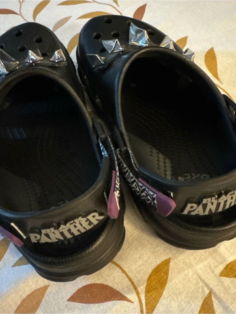 CROCS Wakanda Forever Black Slip-On Clogs with Silver Spike Studs